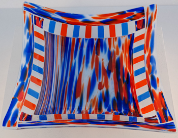 Orange, Blue, White and Clear square serving bowl